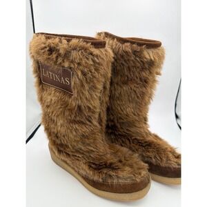 Latinas Faux Fur Winter Boots Womens Size 8 Brown Sherpa Lined USA.       1627